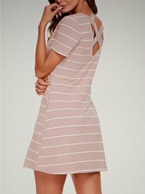Feager Striped Cross-Back Short Sleeve Dress - Pink Extra Small